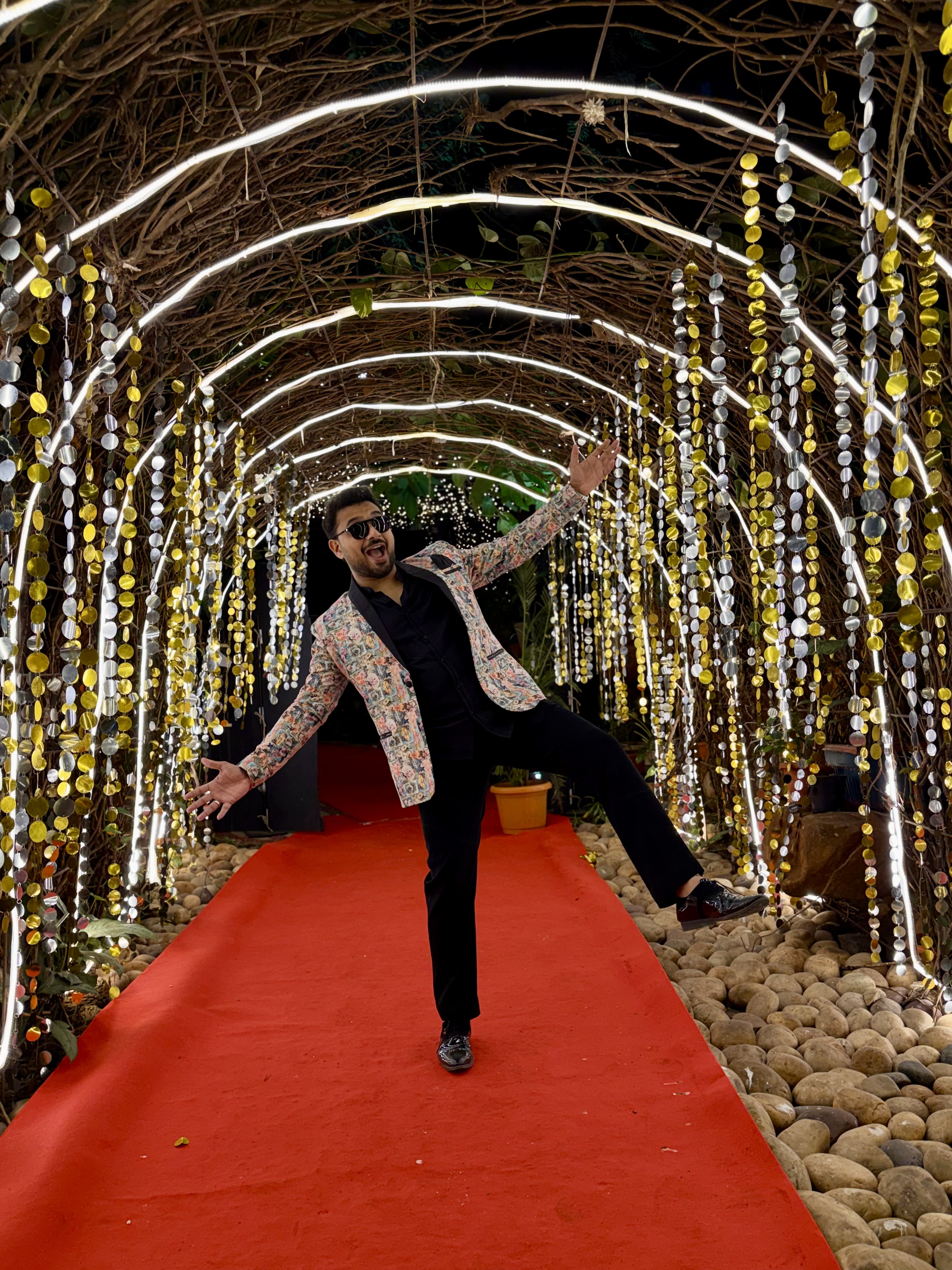 Grand destination wedding sangeet backdrop in Gujarat